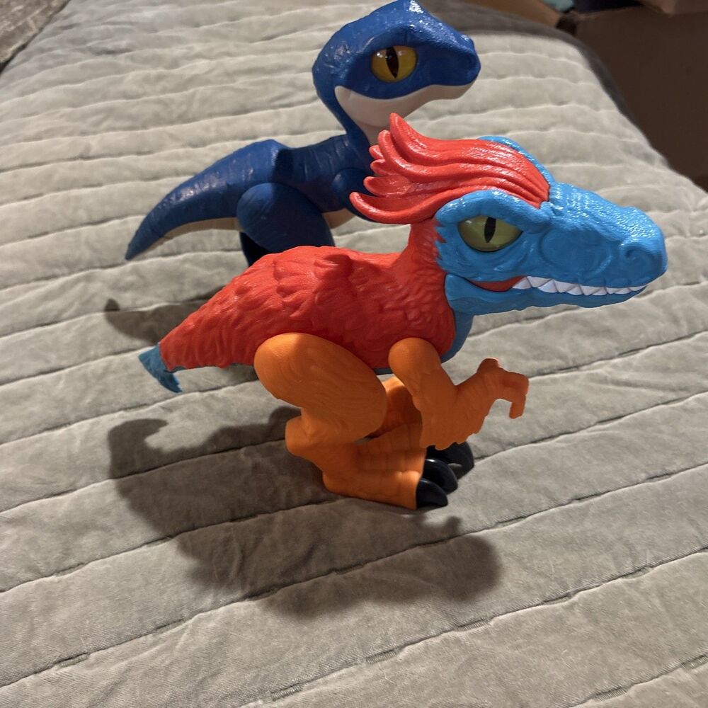 Lot Of 2 Imaginext XL Jurassic World 2022 & 2020 Pyroraptor Blue Raptor